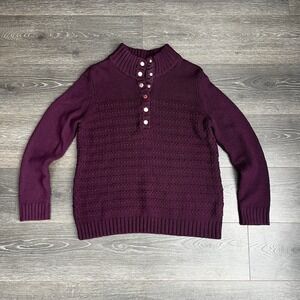 Talbots Cable‎ Knit Chunky Sweater Snap Mockneck Large Petite Preppy Academia